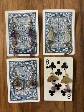 Handmade Dangle Earrings Set - Amethyst Pearl Hematite Seaglass Boho Celestial